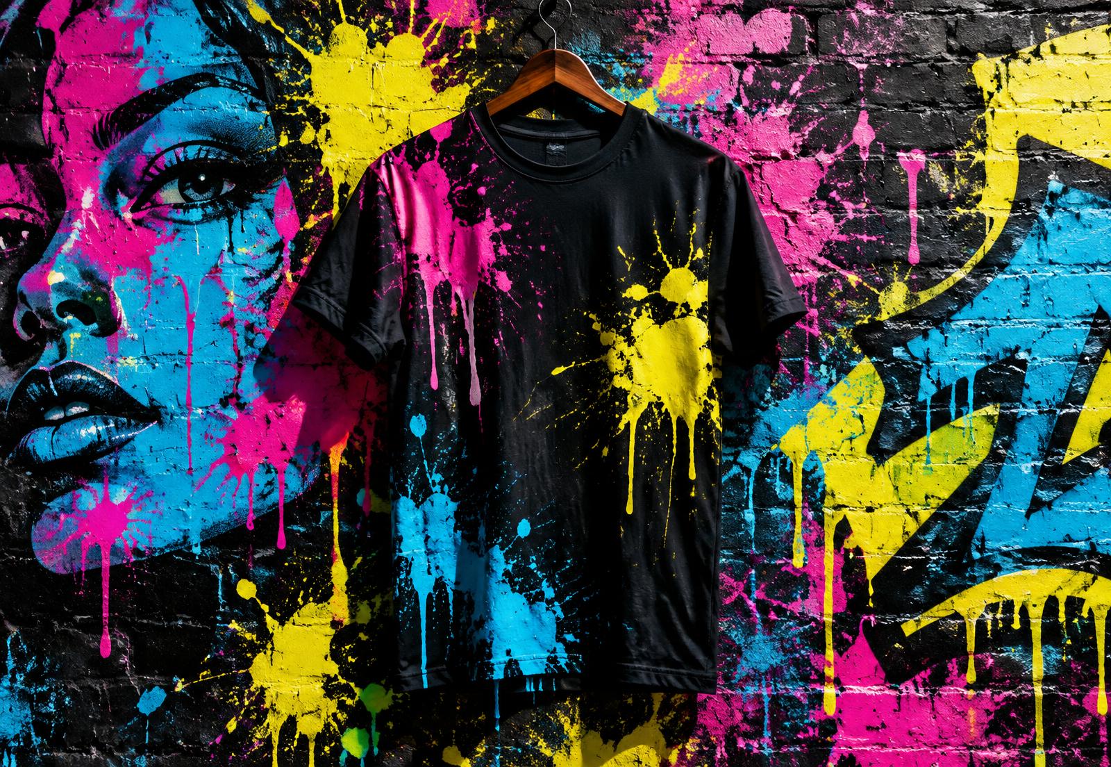 Custom tee in front of a graffiti wall